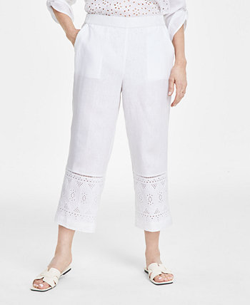 Women's 100% Linen Cropped Eyelet Pull-On Pants, Created for Macy's Charter Club