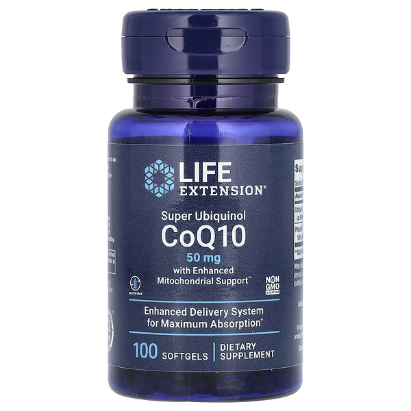 Суперубихинол CoQ10 с улучшенной поддержкой митохондрий, 50 мг, 100 мягких желатиновых капсул Life Extension