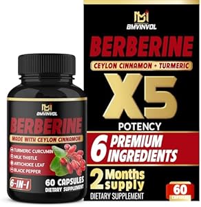 Berberine with Ceylon Cinnamon, Turmeric, Milk Thistle, Artichoke, Black Pepper - 60 Count - Pack of 1 BMVINVOL