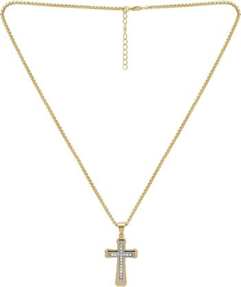 Мужское двухцветное ожерелье из нержавеющей стали с бриллиантами, украшенное крестом, 0,10 карата American Exchange
