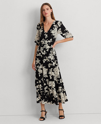 Женское креповое платье с цветочным принтом и поясом Ralph Lauren
