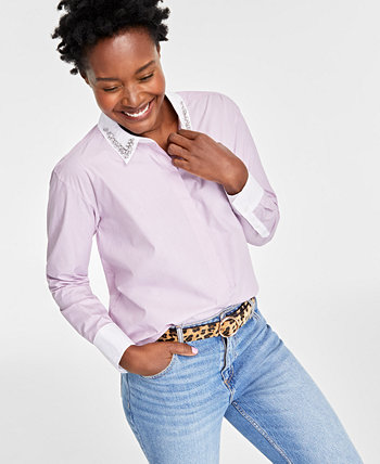 Women's Embellished Delicate-Stripe Shirt, Created for Macy's On 34th