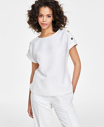 Women's Button-Shoulder Short-Sleeve Top, PXXS-XXL Anne Klein