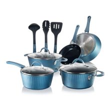 Набор кухонной посуды NutriChef из 11 предметов с антипригарным покрытием в полоску, ярко-синий NutriChef