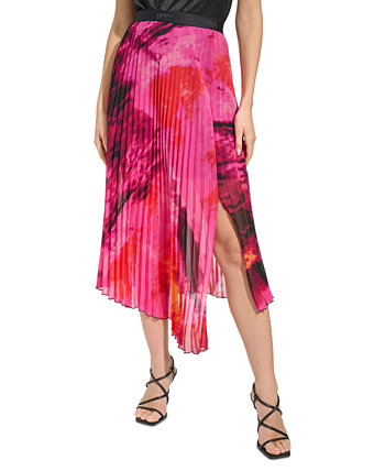 Женская плиссированная юбка с асимметричным подолом и принтом DKNY