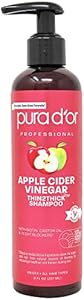 PURA D'OR Apple Cider Vinegar Thin2Thick Shampoo (8oz) Biotin, Castor Oil for Reduced Frizz, Split Ends, Clarifying & Detox, No Parabens, No Sulfates, All Hair Types, Men & Women Pura D'Or