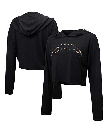 Женские нити Черный укороченный пуловер с капюшоном Los Angeles Chargers с леопардовым принтом Majestic