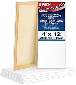 U.S. Art Supply 4 x 12 inch Stretched Canvas 12-Ounce Primed 6-Pack - Professional White Blank 3/4" Profile Heavy-Weight Gesso Acid Free Bulk Pack - Painting, Acrylic Pouring, Oil Paint U.S. Art Supply