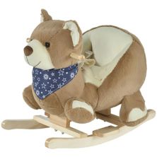 Qaba Kids Ride On Rocking Horse Toy Bear Style Rocker with Fun Music and Soft Plush Fabric for Children 18 36 Months Qaba