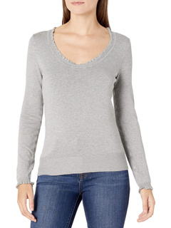 Women's Scoop Neck, Ruffle Detail, Long Sleeve Sweater Max Studio