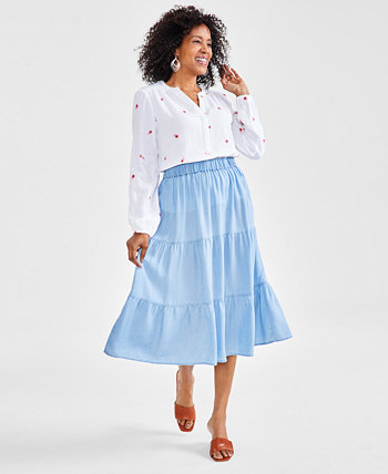 Women's Chambray Tiered Pull-On Skirt, Created for Macy's Style & Co