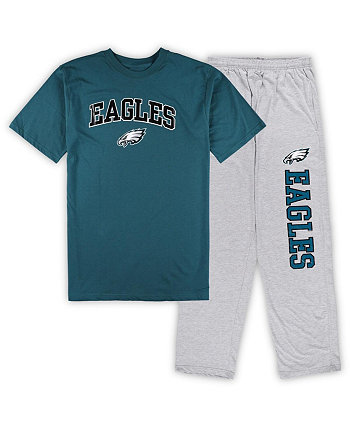 Мужской комплект для сна: темно-зеленый, серый Хизер, футболка Philadelphia Eagles Big and Tall и пижамные штаны Concepts Sport