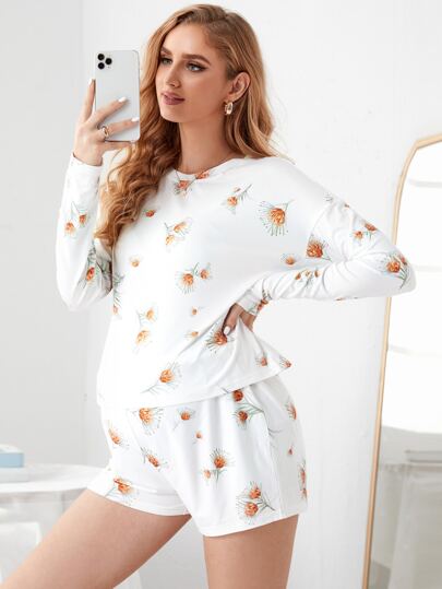 Пижамный комплект с цветочным принтом для беременных SHEIN