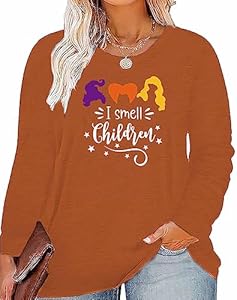 Plus Size Tops for Women T Shirts Casual Long Sleeve Pumpkin Milk Tea Coffee Graphic Print Halloween Tees GeLivable