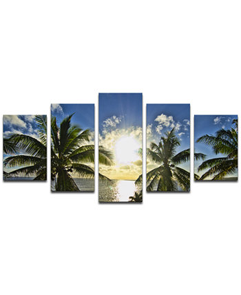 Набор для рисования прибрежных стен из 5 предметов на холсте Niue Palms Sunset, 30 "x 60" Ready2HangArt