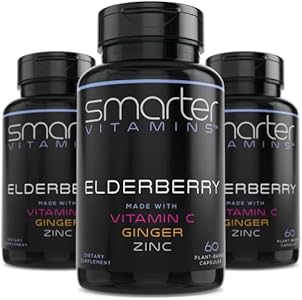 Smarter Elderberry Capsules + Vitamin C + Ginger & Zinc, Herbal Supplement, Powerful Black Elder Berry Extract Antioxidant Vitamin, 60 Vegan Pills SmarterVitamins