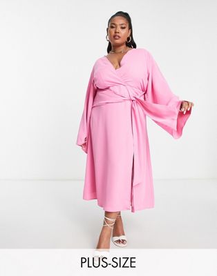 Розовое платье мидакси с глубоким вырезом спереди и узлом Pretty Lavish Curve Pretty Lavish Curve