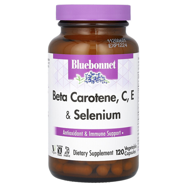 Бета-каротин, C, E и Селен - 120 растительных капсул - Bluebonnet Nutrition Bluebonnet Nutrition