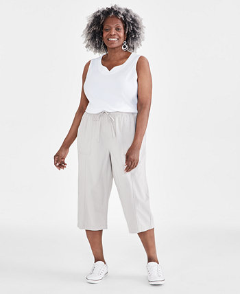 Plus Size Cotton Drawstring Capri Pants, Created for Macy's Style & Co