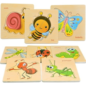 8Pcs Wooden Puzzles for Toddlers 1-3, Insect Animal Puzzle for Kids, Montessori Toys for 1-3+ Years Girl Boy ANTIC DUCK