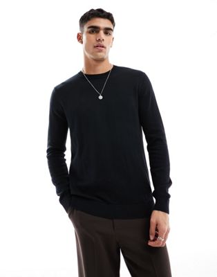 Черный вязаный свитер с круглым вырезом Selected Homme Selected