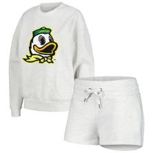 Women's Gameday Couture Ash Oregon Ducks Team Effort Pullover Sweatshirt & Shorts Sleep Set Unbranded