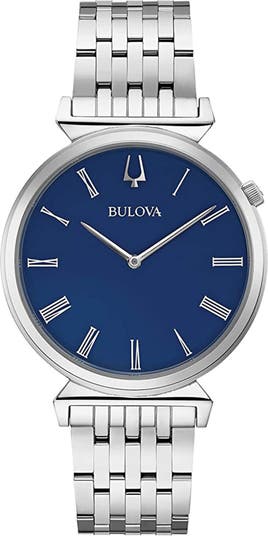 Мужские часы Regatta с синим циферблатом и римскими цифрами, 38 мм Bulova
