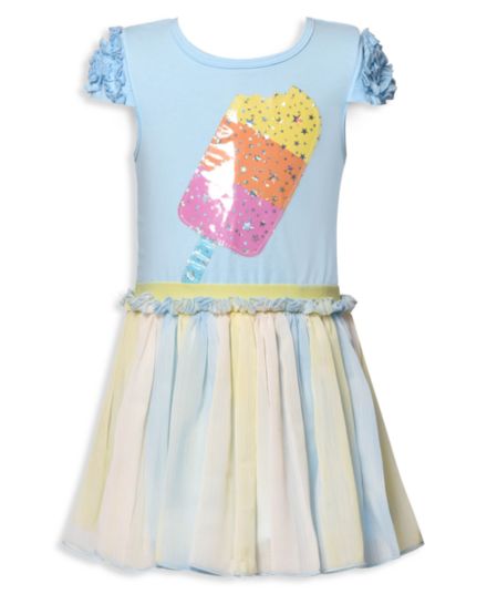 Baby Girl's Graphic Detailing Ruffle Trim Dress Baby Sara