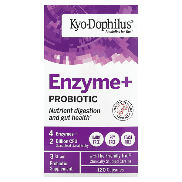 Kyo-Dophilus, Энзим+ Пробиотик, 2 миллиарда, 120 капсул (1 миллиард КОЕ на капсулу) Kyolic