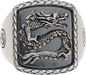Кольцо-печатка с драконом из стерлингового серебра с гематитом - Размер 10 Effy