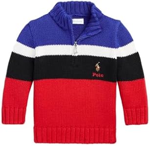 POLO RALPH LAUREN Baby Boys Striped Cotton Quarter-Zip Sweater (R(5003)/B, 24 Months) Polo Ralph Lauren