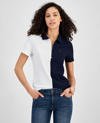 Women's Colorblock Zip-Front Polo Shirt Tommy Hilfiger