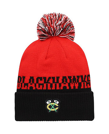 Красно-черная мужская вязаная шапка Chicago Blackhawks Cold.Rdy с манжетами и помпоном Adidas