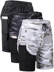 JWJ Mens 2 in 1 Running Shorts Quick Dry Gym Athletic Workout Clothes with Side Pockets Jwj