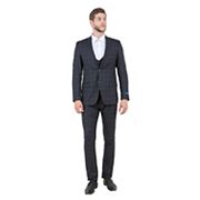 Men's Skinny-Fit Glen Plaid 3pc Suit Set w/ U-Neck Vest Sean Alexander