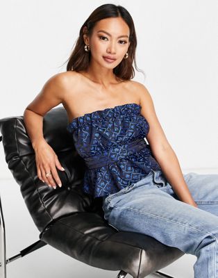 Lost Ink strapless jacquard peplum bustier top LOST INK
