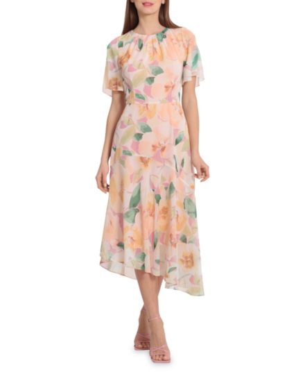 Шифоновое асимметричное платье миди с цветочным принтом Maggy London