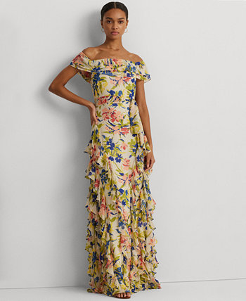 Women's Ruffled Floral Off-The-Shoulder Gown LAUREN Ralph Lauren