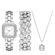Folio Women's Silver Tone Bracelet, Watch & Necklace Set Folio