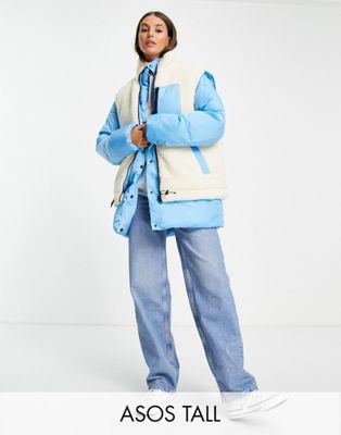Сине-кремовая пуховая куртка ASOS DESIGN Tall со съемным жилетом борг - DGREEN ASOS Tall