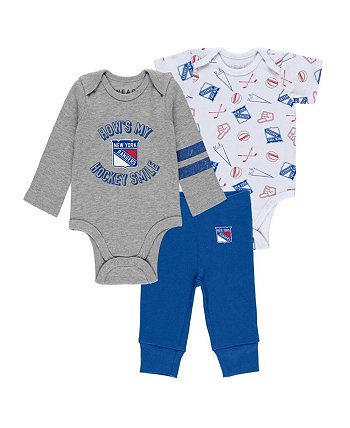 Комплект из трех предметов: боди и штаны для новорожденных и младенцев, мальчики и девочки, серого, белого и синего цвета New York Rangers WEAR by Erin Andrews