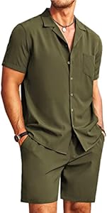 COOFANDY Men's 2 Pieces Shirt Set Short Sleeve Button Down Casual Hippie Holiday Beach T-Shirts Shorts Outfits Coofandy