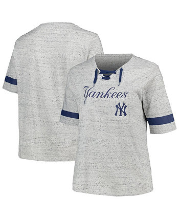 Женская серая футболка New York Yankees со шнуровкой больших размеров Profile