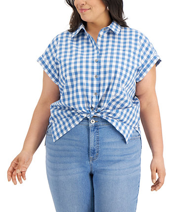 Рубашка большого размера из хлопка в мелкую клетку Camp, созданная для Macy's Style & Co