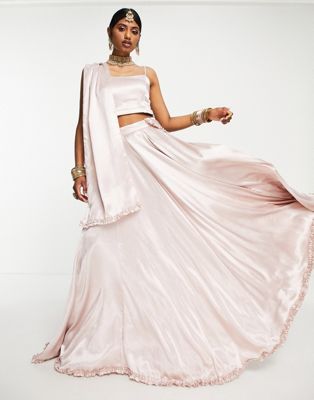 Розовая расклешенная юбка и шарф с оборками Kanya London Bridesmaid Lehenga Kanya London