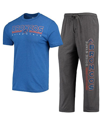Мужской комплект для сна из мелованного угля, футболки и брюк Royal Boise State Broncos Meter Concepts Sport