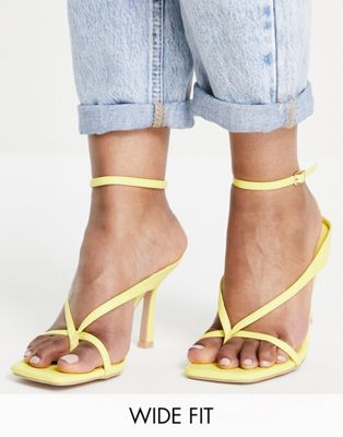 RAID Wide Fit Meeka strappy mid heeled sandals in yellow Raid Wide Fit