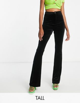 In The Style Tall exclusive velvet fitted flares in black In The Style Tall