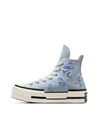 Синие кроссовки на платформе Converse Chuck 70 с цветочной вышивкой Converse