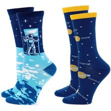 Zodaca Space Lovers Crew Socks for Women, Fun Gift Set (One Size, 2 Pairs) Zodaca